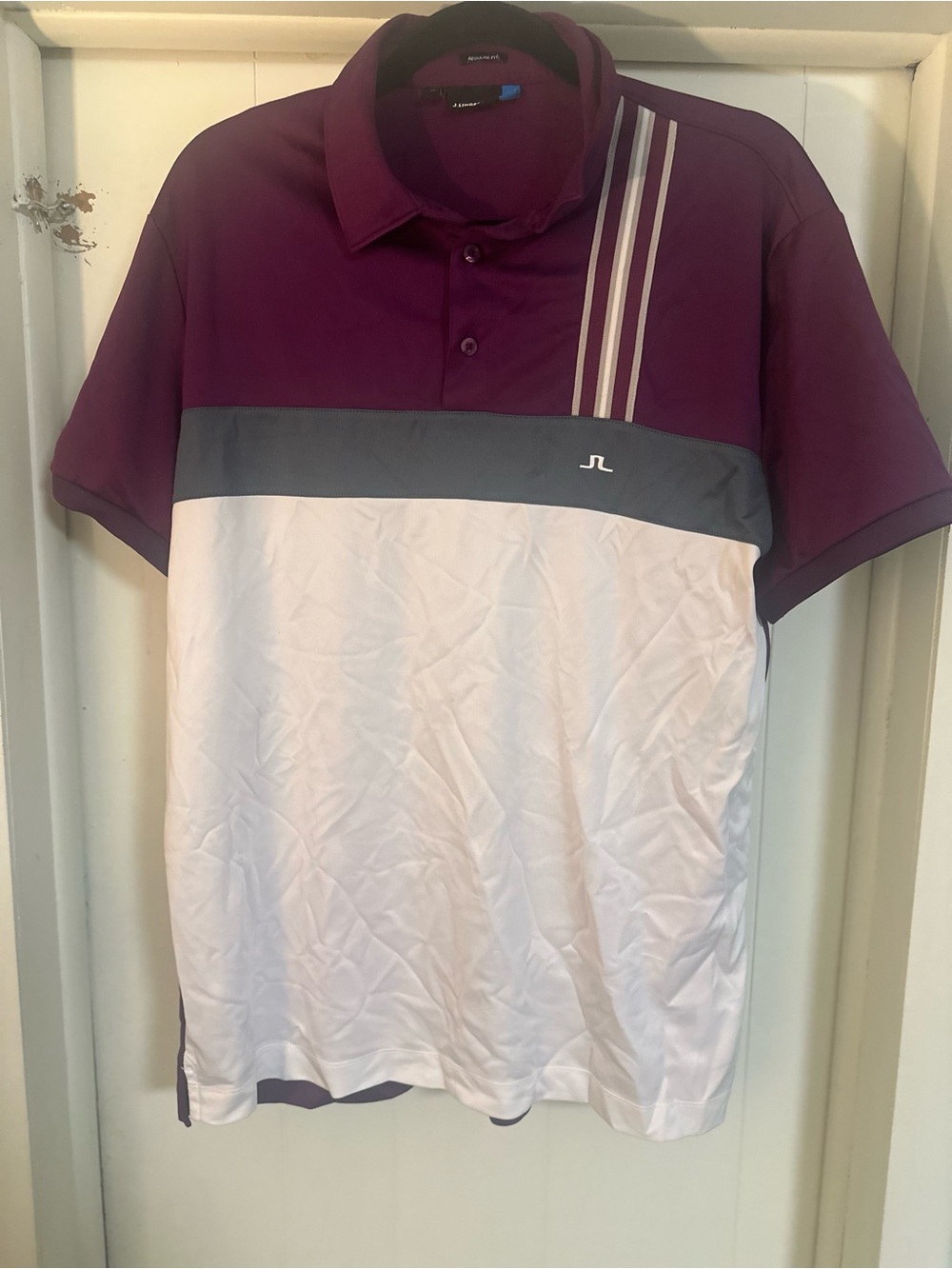 J.Lindeberg Purple, Gray &‎ White Panel Golf Polo